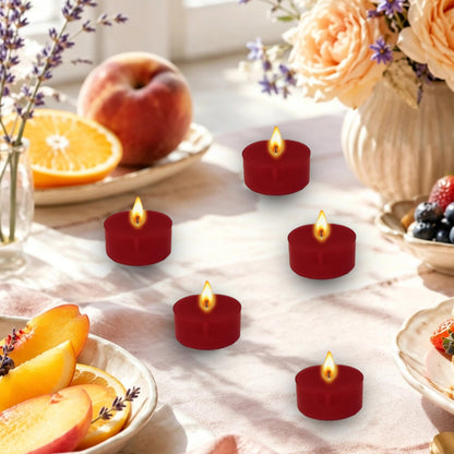 Red Tea Lights Candles Set of 24, Apple Scented Tealight Candles, 6-7 Hour Long Burning Handmade Tea Candles for Wedding Dinner Table Holiday Home Decor