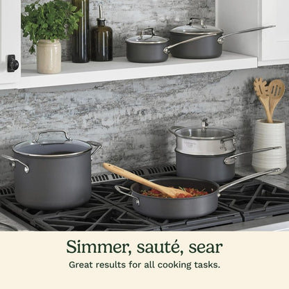 Cuisinart 17-Piece Pots and Pans Set, Non Stick Hard Anodized Cookware Set, Compatible with Electric, Gas Cooktops, Dishwasher Safe, Oven Safe Pot Set, Cool Grip Handles, Aluminum Core for Even Heat