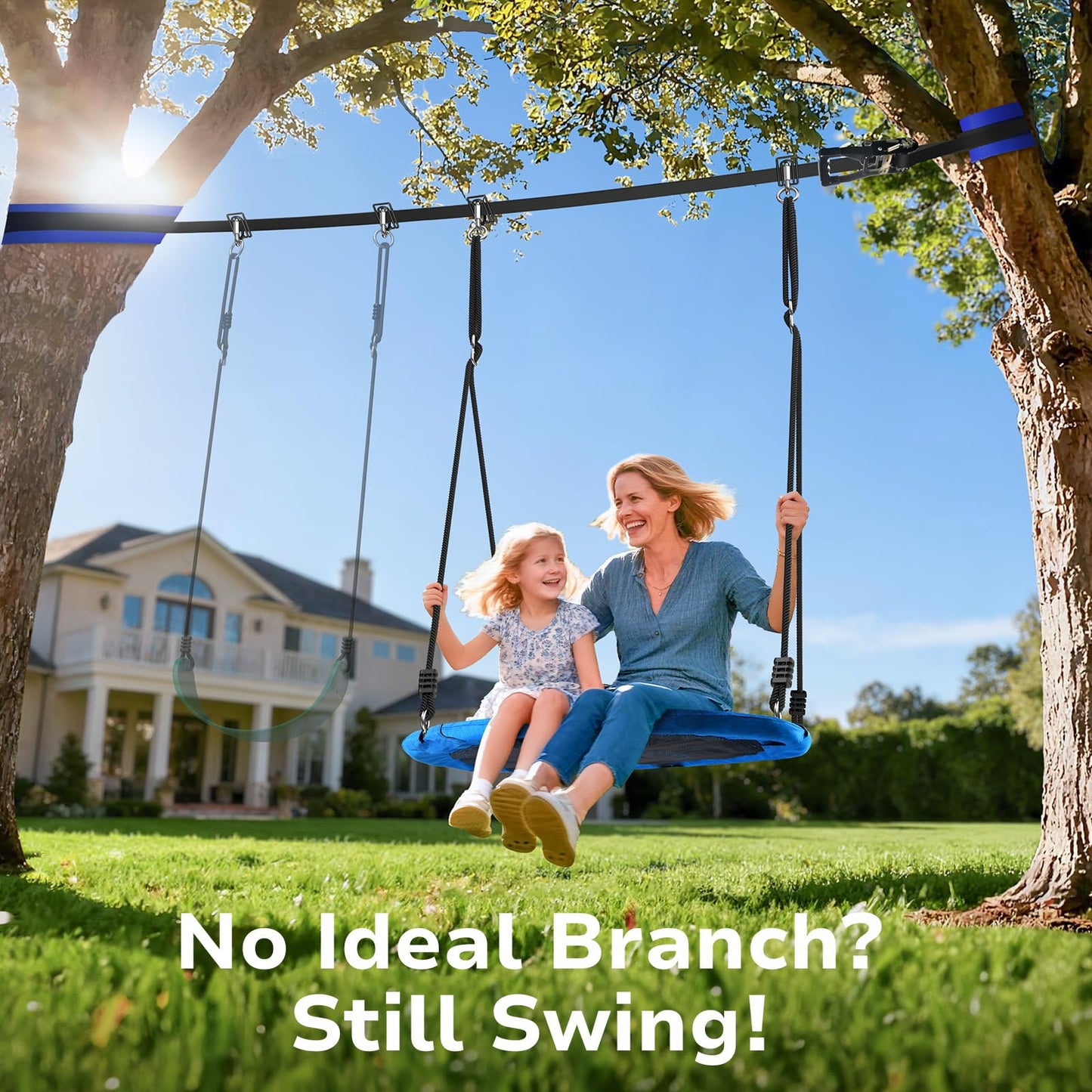 Hapfan Slackline Swing Sets for Backyard, 40" Saucer Swing Set Between Trees, Outdoor Play Equipment for Kids and Adults Backyard