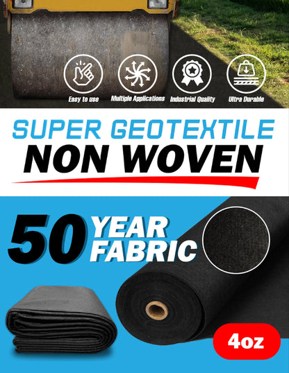 Super Geotextile 4, 6, 8 oz Non Woven Fabric for Landscaping, French Drains, Underlayment, Erosion Control, Construction Projects - 4 oz (3X250)