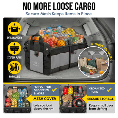 DURABLEZ Modular 5-Section Trunk Organizer XL – Car Storage for Groceries, Tools, Sports Gear, Emergency Kits – Extra Large Multi-Module Cargo Box, Foldable, Detachable, Heavy Duty Design – Gray