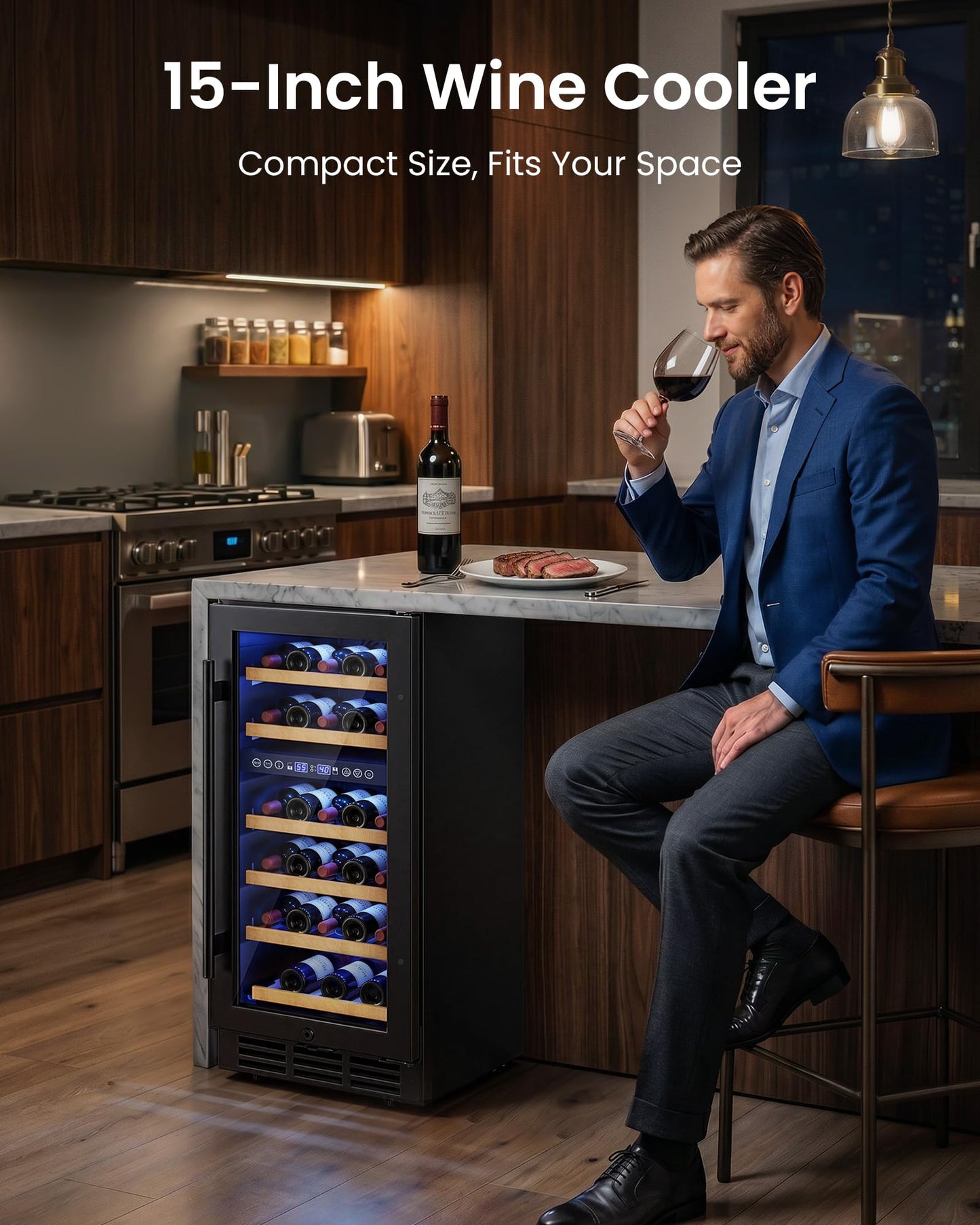 ICEVIVAL 15 Inch Wine Cooler Refrigerator, 28 Bottle Dual Zone Wine Fridge, UV-Resistant Glass Door, Quiet Compressor Cooling Digital Wine Cellar, Built-in or Freestanding Fridge for Home/Bar/Kitchen