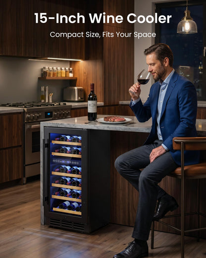 ICEVIVAL 15 Inch Wine Cooler Refrigerator, 28 Bottle Dual Zone Wine Fridge, UV-Resistant Glass Door, Quiet Compressor Cooling Digital Wine Cellar, Built-in or Freestanding Fridge for Home/Bar/Kitchen