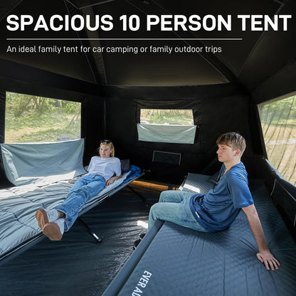 EVER ADVANCED 10 Person Camping Blackout Design Tent, Multi Room Tent for Family, Large Tents with Rainfly and Carry Bag, 2 Doors, Water-Resistant, 14ft x 10ft x 84in