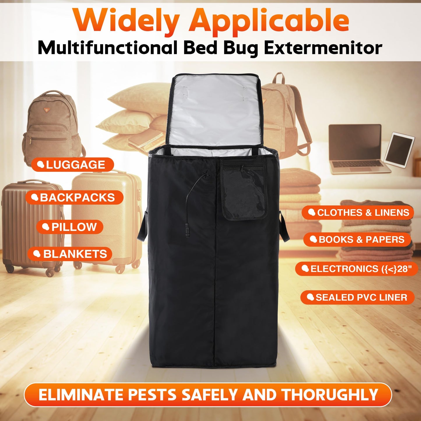Bed Bug Heater, 360° High Temperature Portable Bed Bug Treatment Equipment with Digital Timer & Temperature Control, Fast Heating to 155°F for Moths, Carpet Beetles and Lice(Black)