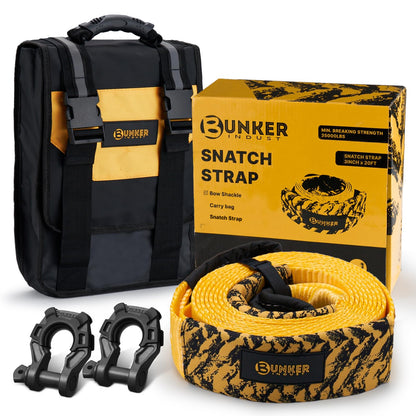 BUNKER INDUST 2 Pcs Traction Boards Black + 3" x 20ft Recovery Straps + Pair 3/4 D Ring Shackles + Bag