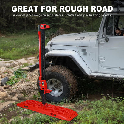 Big RED Farm Jack 48" with Off Road Traction Boards,Utility High Lift Farm Jack with Pair Recovery Tracks Traction Mat,Sand Mud Snow Recovery Kit for Car Truck Jeep ATV SUV UTV,Red