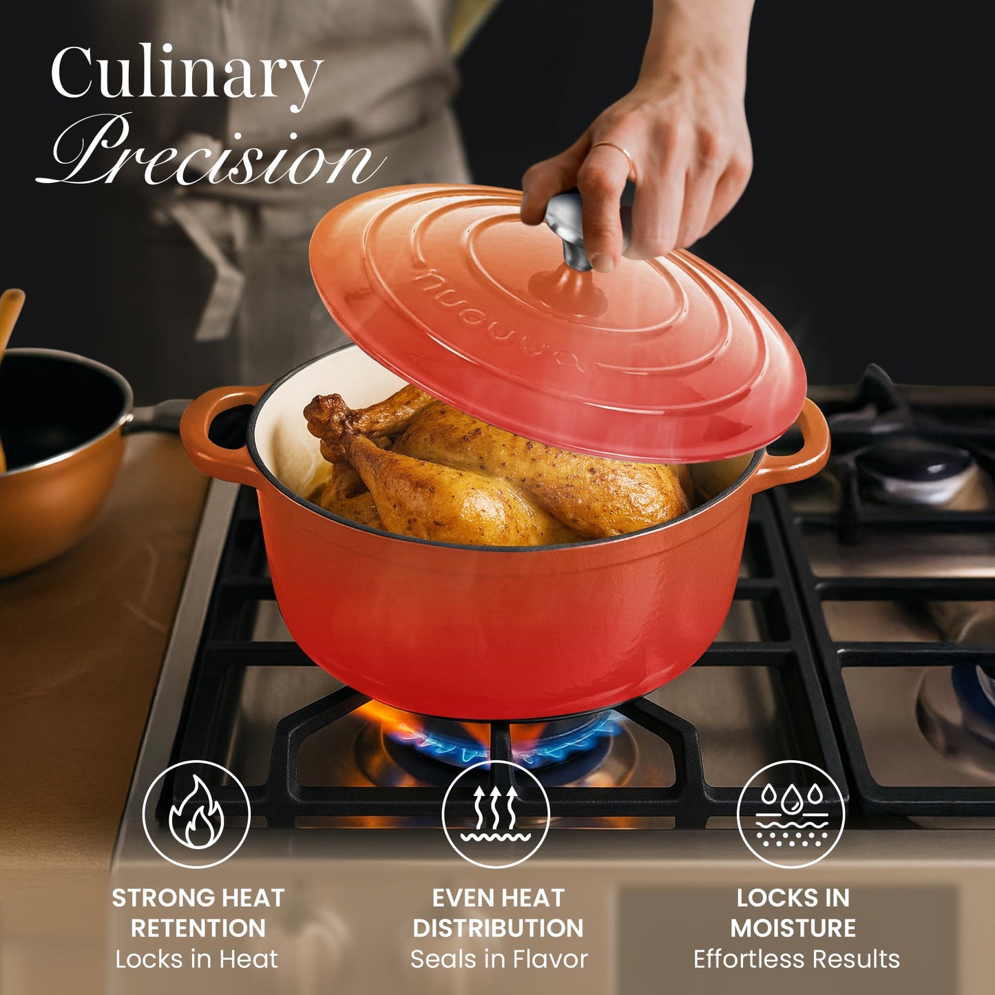 Nuovva Enamelled Cast Iron Cookware Bundle – Dutch Oven Pot with Lid, Casserole Dish & Bread Loaf Pan – Premium Ovenproof Cookware Set for Baking, Roasting & Everyday Cooking