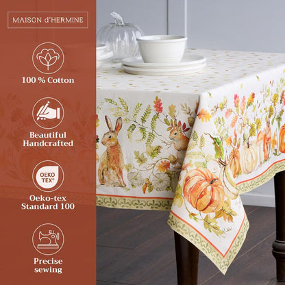 Maison d' Hermine Table Cloth Rectangle Table 100% Cotton 70 x 90 Inches Fall Tablecloth Reusable Everyday Use for Thanksgiving Christmas Decorations Dining Farmhouse Party (Pumpkin Passion)