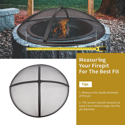 WeCooper 40Inch Round Fire Pit Spark Screen Cover,Outdoor Patio Mesh FirePit Screens,Heavy Duty Steel Domed Fire Pit Ember Guard with Handle