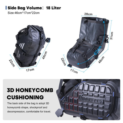 WILD HEART Motorcycle Saddlebags Waterproof 36L (18L*2) Side Saddlebags Pannier Bag Trunk Motorcycle Accessory Riding Storage Space (18L*2,Black)
