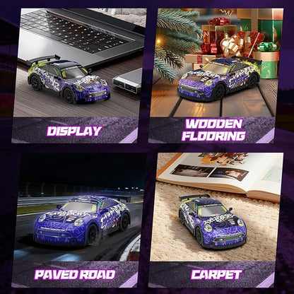 Mini RC Drift Car 1:32 Scale with LED Lights – Remote Control Car with LED Lights &amp 2-Speed Modes 2.4GHz Stunt Drifting RC Toys a for Children and Adults