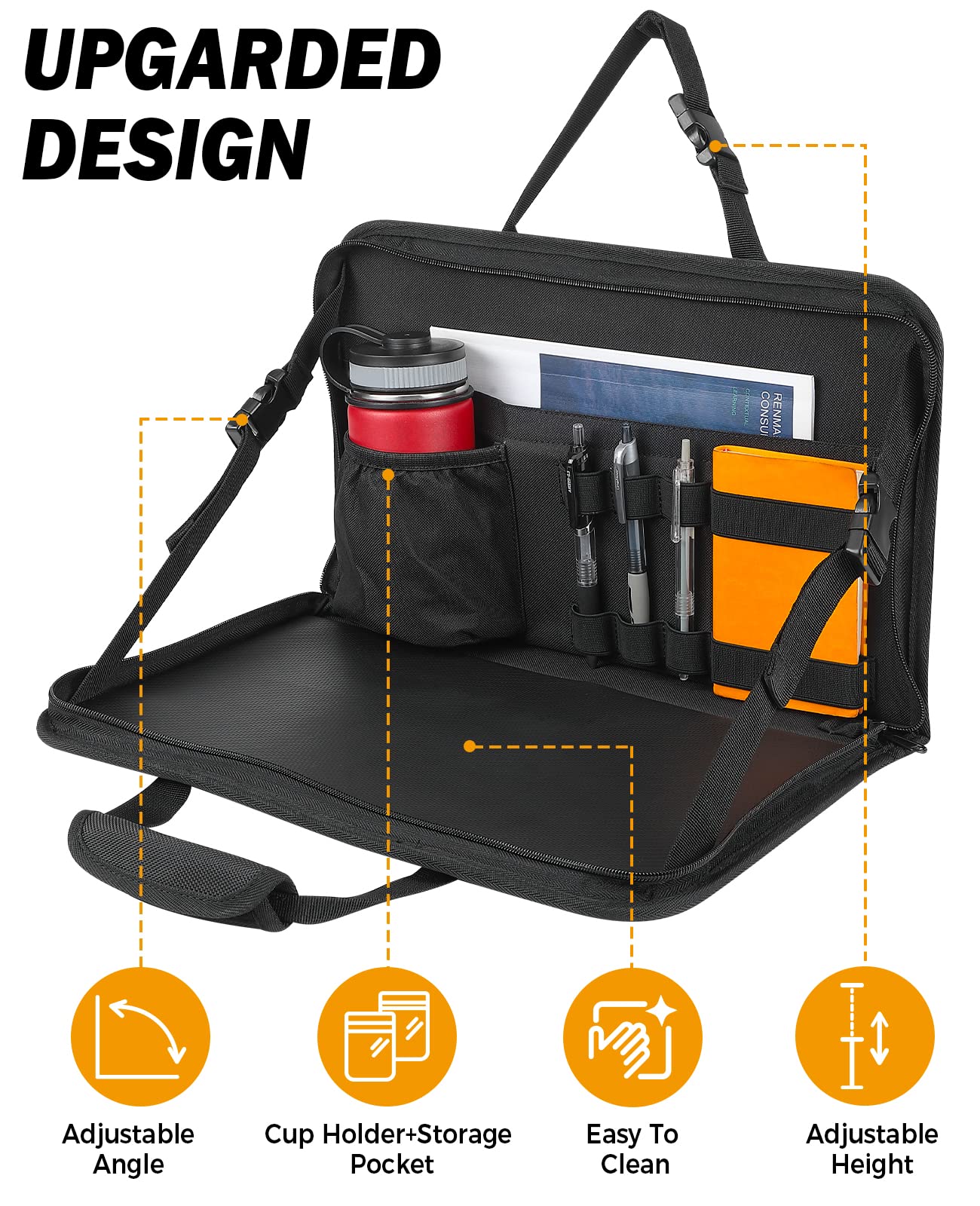 JOYTUTUS 3 in 1 Steering Wheel Eating Tray, Car Back Seat Laptop Desk, Multifunctional Office Bag, Car Work Table for Writing, Car Organizer for Kids, Commuters, Family