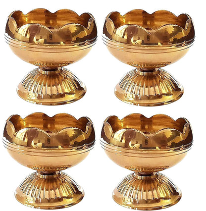CRAFTSMAN Brass Tomato Nanda Diya - Pack of 4, Golden Traditional Oil Lamp for Pooja, Aarti & Home Decoration