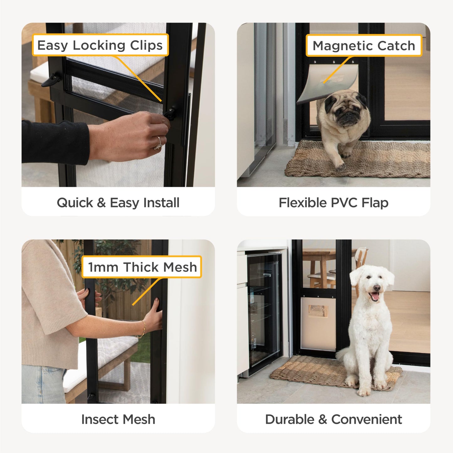 Hakuna Pets V2 Patio Pet Door Screen Insert Panel for Sliding Doors, Fits Door Track Min Ht 62.99" to Max Ht 84.25",UV Resistant Mesh, Locking Magnetic Dog Door, Easy Install and Removal,Large,Black