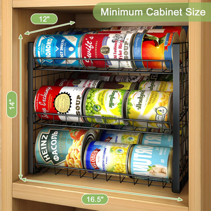 JKsmart 2-Tier Stackable Can Rack Organizer for Pantry, Adjustable Can Dispenser Holds Up to 62 Cans, Can Storage Holder for Various Ounces of Canned Food Soda Drinks, Black, 2 Pack (Petent Pending)