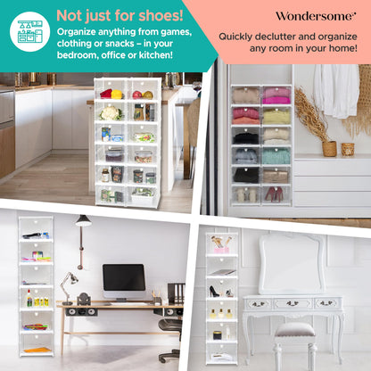 Wondersome Collapsible Shoe Rack Organizer - 24-Compartment Clear Door Storage Containers - Sturdy, Foldable Shoes, Boots, Sneaker Display Cabinet - Stackable Cube Shelf Organization - US-Based Brand