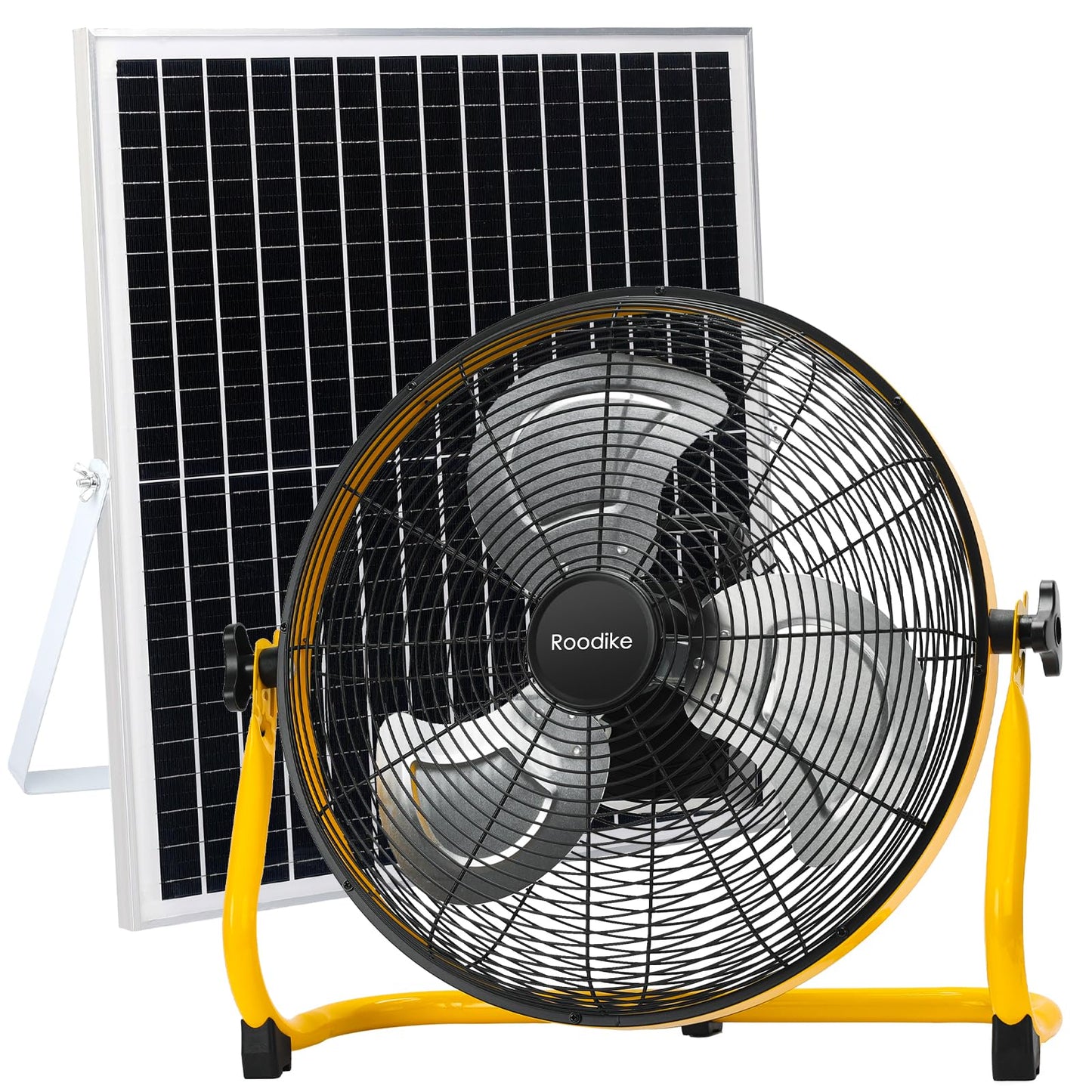 Roodike 18" Solar Rechargeable Floor Fan, 35W Solar Powered Battery Operated Fans for Outdoor Garden Greenhouse Barn Stable Camping Garage Air Circulation Cooling