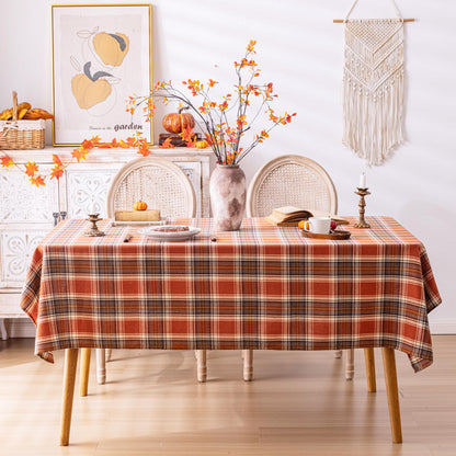 AQOTHES Plaid Fall Tablecloth Thanksgiving Rectangle 60x70 Inch, Rust Orange Table Cloths Autumn Decorations, Polyester Fabric Table Cover for Harvest Party Dining Farmhouse Kitchen Decor
