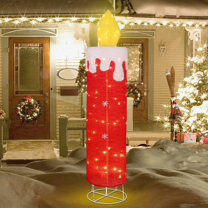 DR.DUDU 5.2 FT Christmas Lighted Decoration Candle,Red Glitter 3D Candle with Flickering Flame, Pre-Lit 60 LED Christmas Outdoor Decor with Stakes for Xmas Outside Yard Indoor Porch Lawn Holiday Party