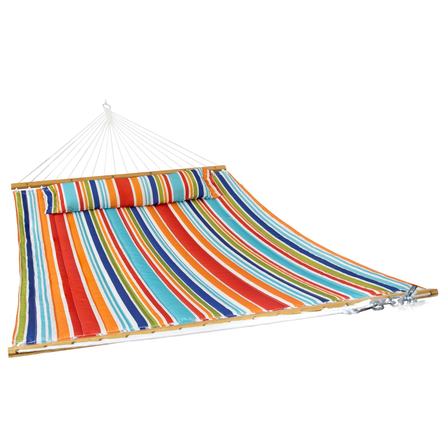 Sunnydaze Extra Large Quilted Hammock with Spreader Bars - 2-Person Hammock for Outside - Caribbean Stripe