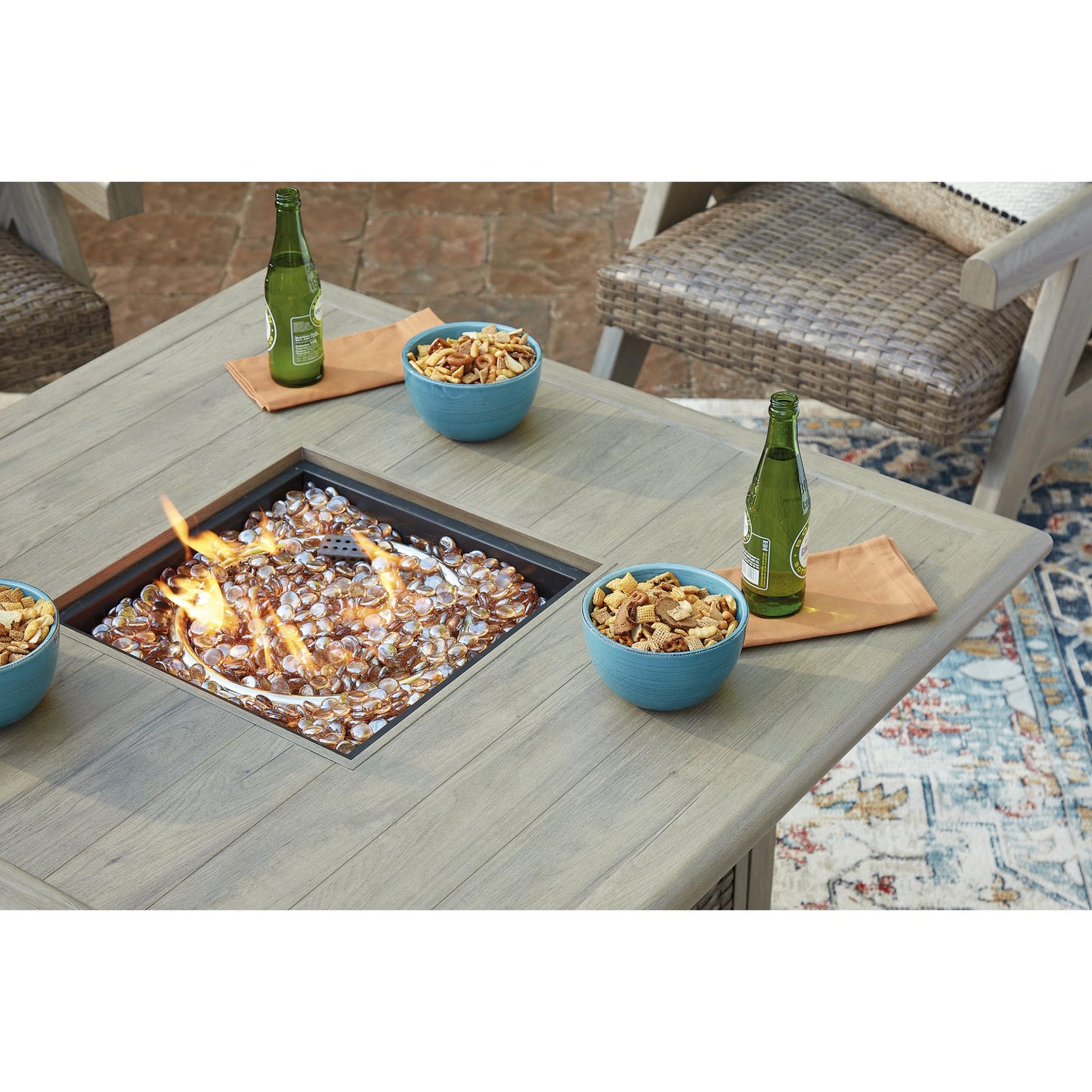 Signature Design by Ashley Haven Retreat Casual Weather Resistant Outdoor Fire Pit Table with 50,000 BTU Burner, Beige