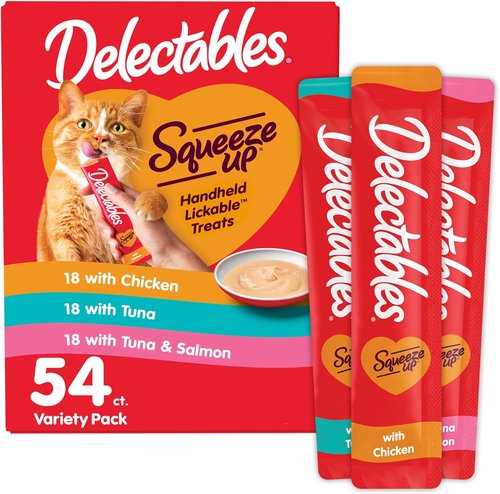 Delectables Squeeze Up Cat Treats - Creamy Grain-Free Puree Variety Pack | 54 Tubes, 0.5 Ounces Each