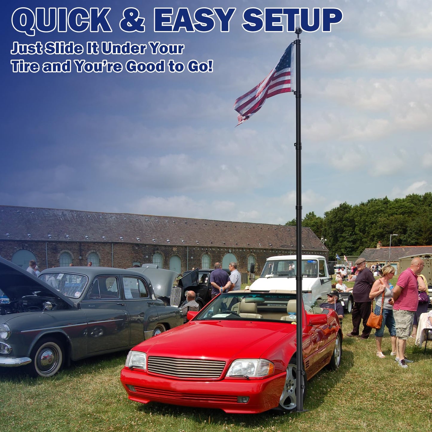 IIOPE 25FT RV Telescoping Flag Pole Kit, Heavy Duty 11-Gauge Aluminum Flagpole with Tire Mount Base, Portable Flag Kit for Camping, Tailgating, Trailer, and Outdoor Use