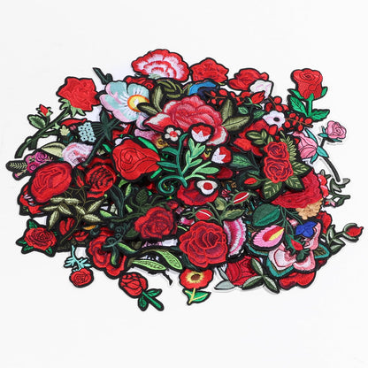60Pcs Flower Embroidered Patches Random Assorted Styles Iron on Patches Rose Flower DIY Sew Applique Repair Patch for Clothes DIY Accessories