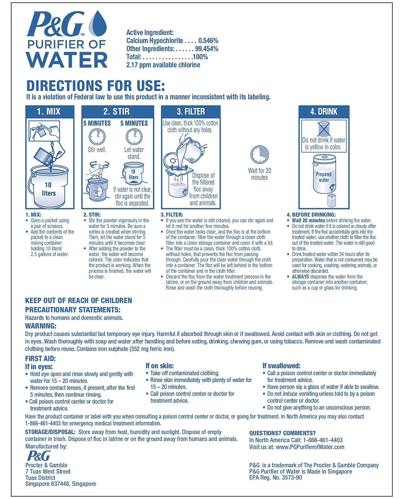 P&G Purifier of Water Portable Water Purifier Packets (240 Packets) - Emergency Water Filter Purification Powder for Emergency Kit, Survival, Camping, Hiking, Backpacking, and Disaster Preparedness