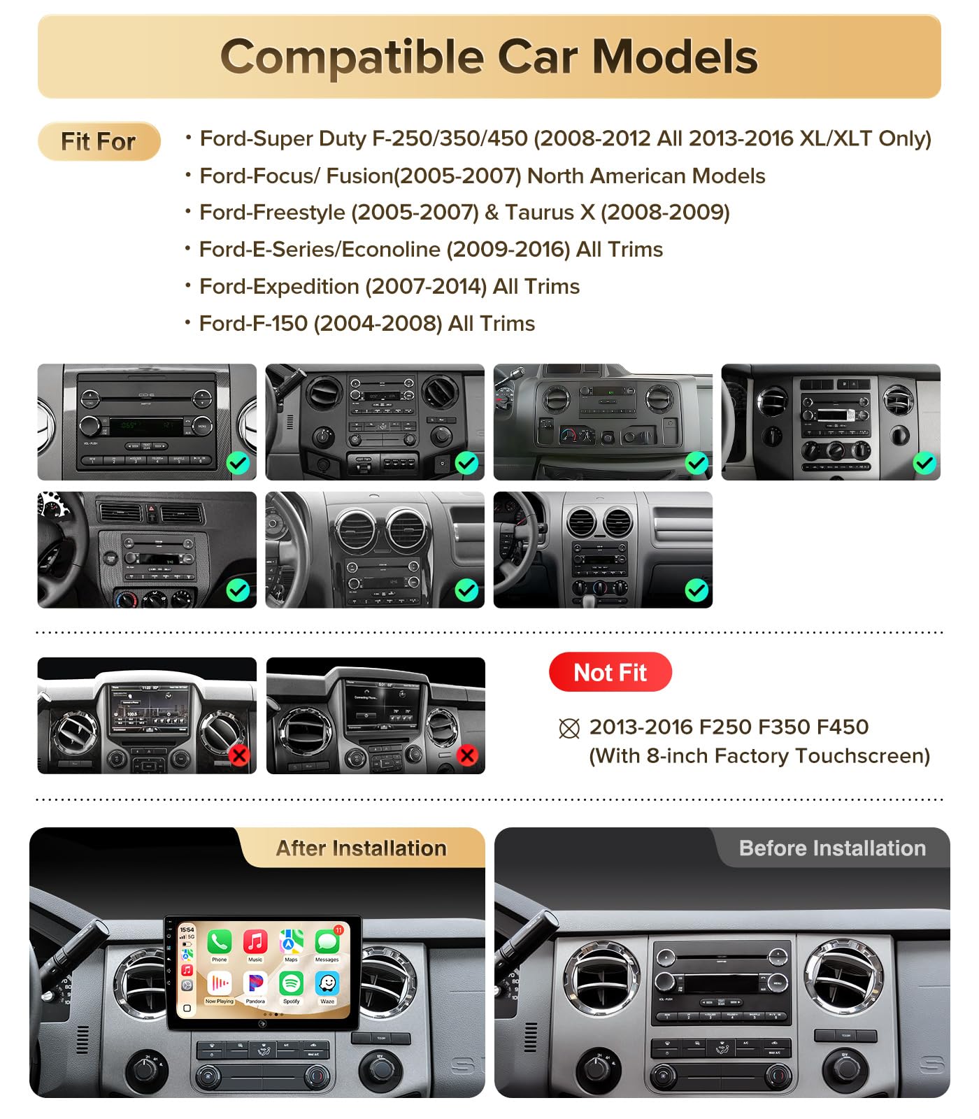 AINAVITO 10 Inch for Ford F150 Radio 2004-2008, F250/F350/450/550 2008-2016 Radio Upgrade Wireless CarPlay Android Auto, Plug and Play, 5G Wi-Fi, Bluetooth 5.0 QLED Touch Screen Car Stereo