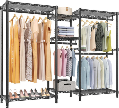 VIPEK Classic V6 Heavy Duty Clothes Rack, 7-Tier Garment Rack with Adjustable Shelves, Portable Closet Organizer with 4 Hanging Rods, Space-Saving, 850lbs Capacity, 68.9" L x 15.7" W x 76.4" H, Black