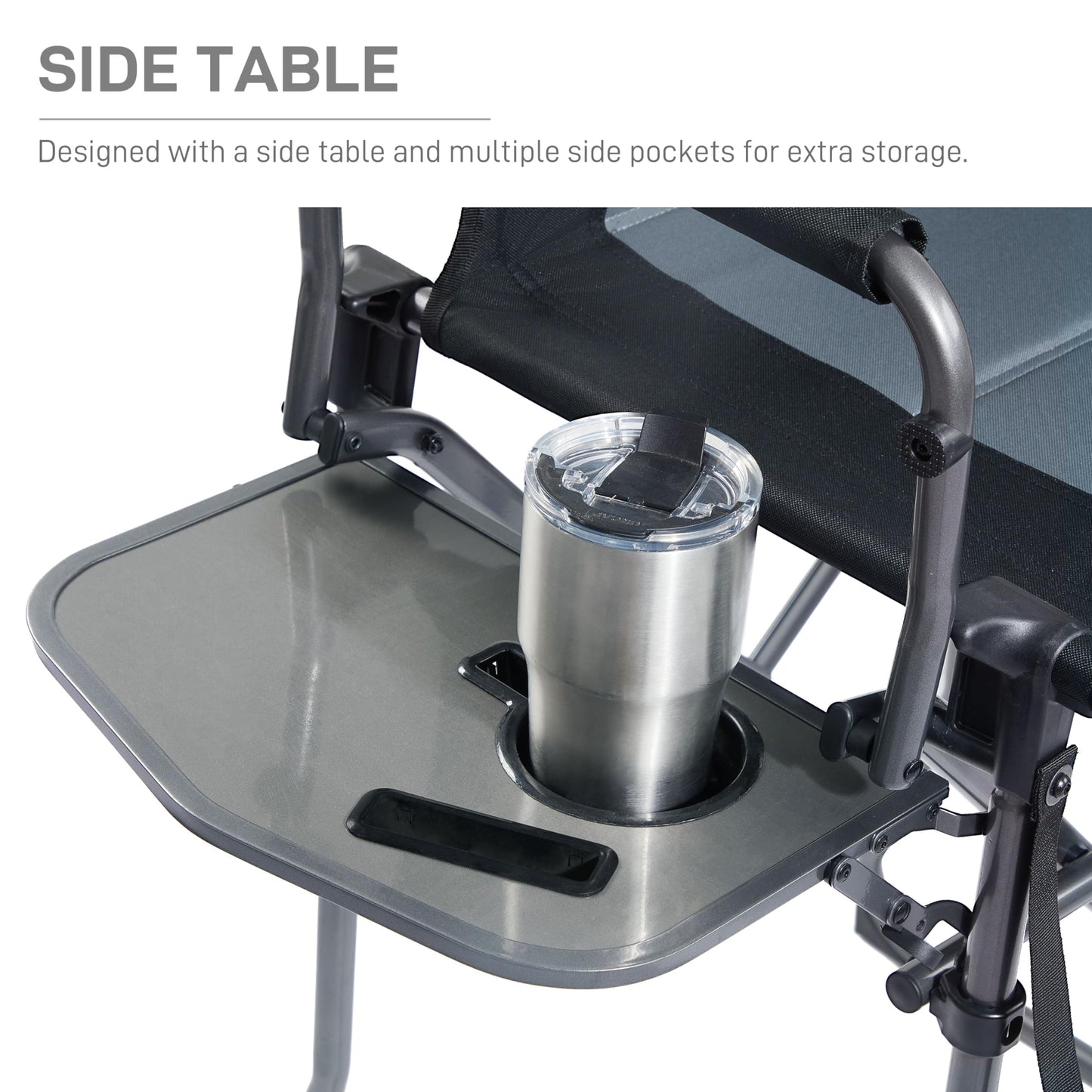 EVER ADVANCED Portable 30.7" Seat Height Tall Folding Camping Chair Directors Chair High Foldable Bar Stool with Side Table for Makeup Artist, Sports Event, Craft Show, Supports 350LBS