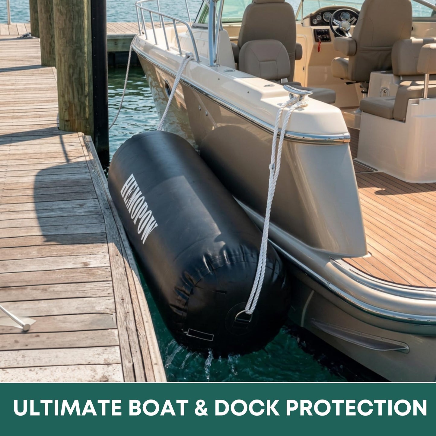 HEMOPOW Heavy Duty Inflatable Boat Fenders, Upgraded PVC Dock Bumpers for Docking - Marine Boat Fender with Storage Bag, Pump & Lines for Yacht, Pontoon, Fishing Boat - 18 * 60inch