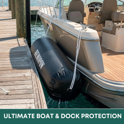 HEMOPOW Heavy Duty Inflatable Boat Fenders, Upgraded PVC Dock Bumpers for Docking - Marine Boat Fender with Storage Bag, Pump & Lines for Yacht, Pontoon, Fishing Boat - 18 * 60inch