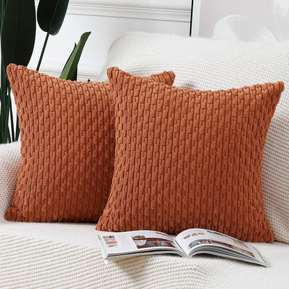 MADIZZ Pack of 2 Corduroy Decorative Throw Pillow Covers 14x14 Inch Rust Soft Boho Striped Couch Throw Pillows for Bed Pillowcases for Sofa Livingroom Home Decor