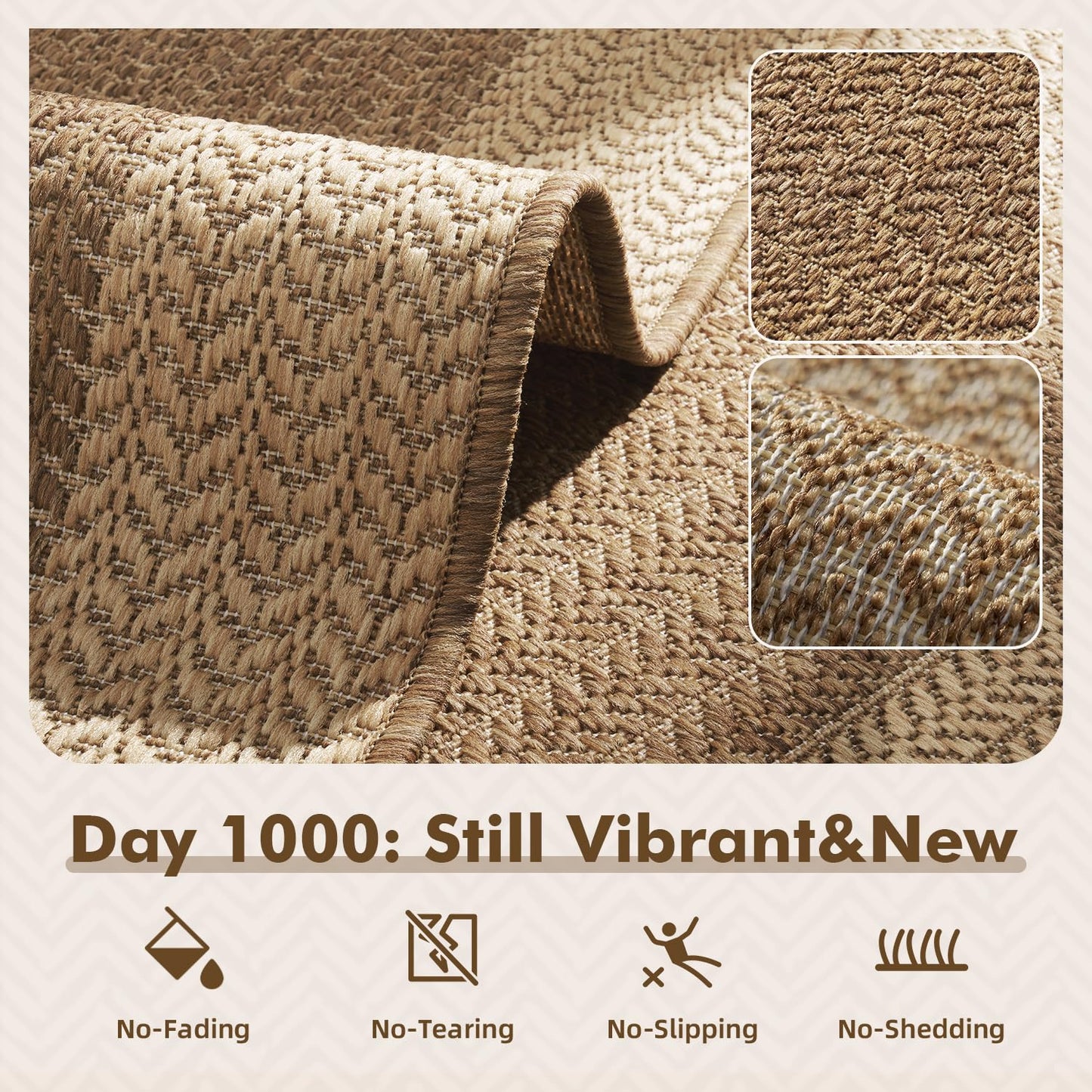 MontVoo-Outdoor Rug-Patio Rug 8x10 ft Polypropylene Indoor Outdoor Rugs Outdoor Carpet for Patio Deck Balcony Porch, Textured Weave, Durable for High Traffic, Fade-Resistant, Modern Neutral Brown