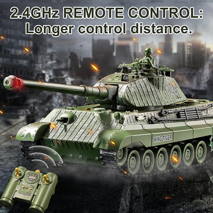RC Tank Remote Control WW2 German King Tiger Army Tank Toys 1:28 Scale 9 Channels RC Military Vehicles for Kids BoysGirls Best Ages 6 7 8 9 10