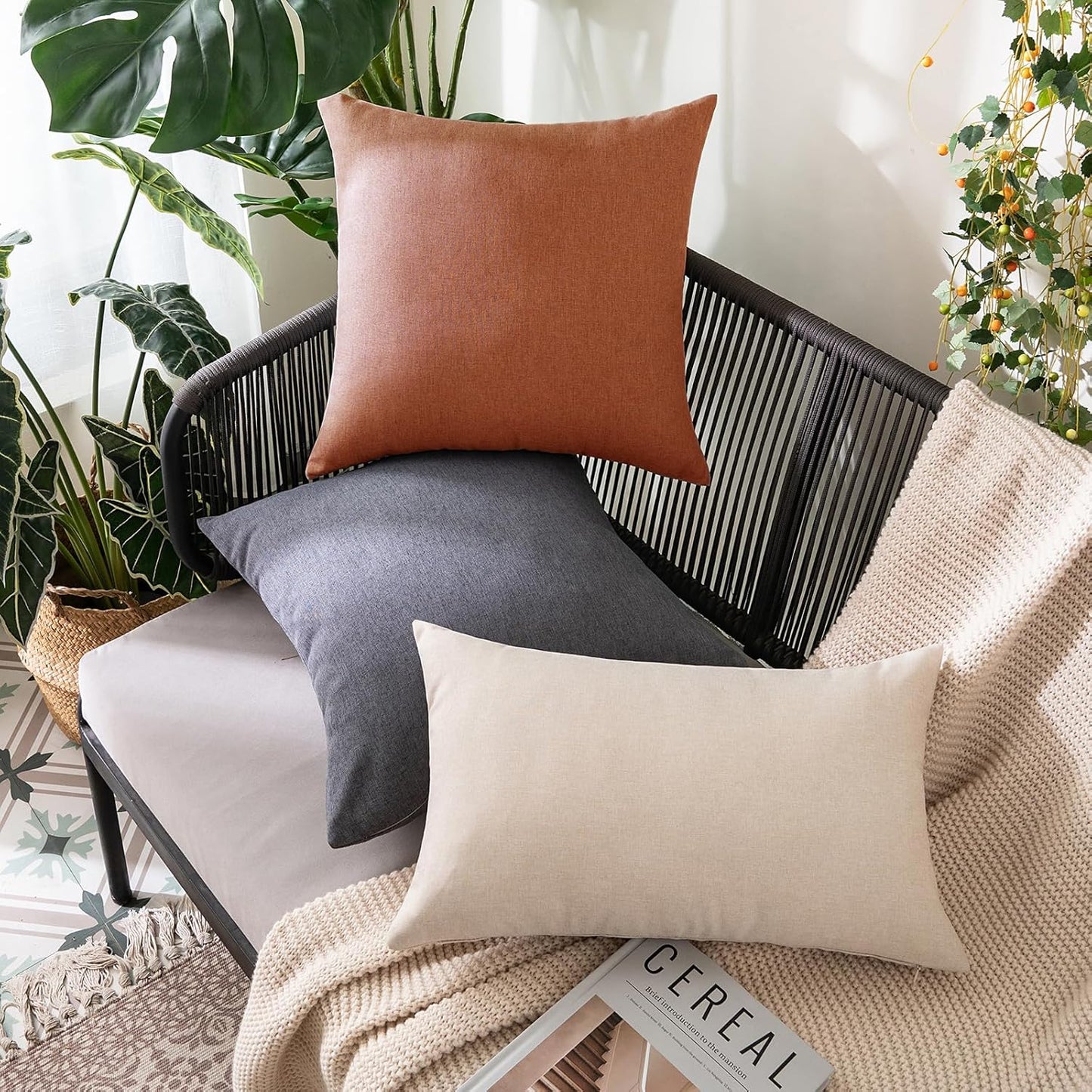 MIULEE Decorative Outdoor Throw Pillow Covers - Waterproof Faux Linen Cushion Cases | 20x20 Inch Rust (Pack of 2)