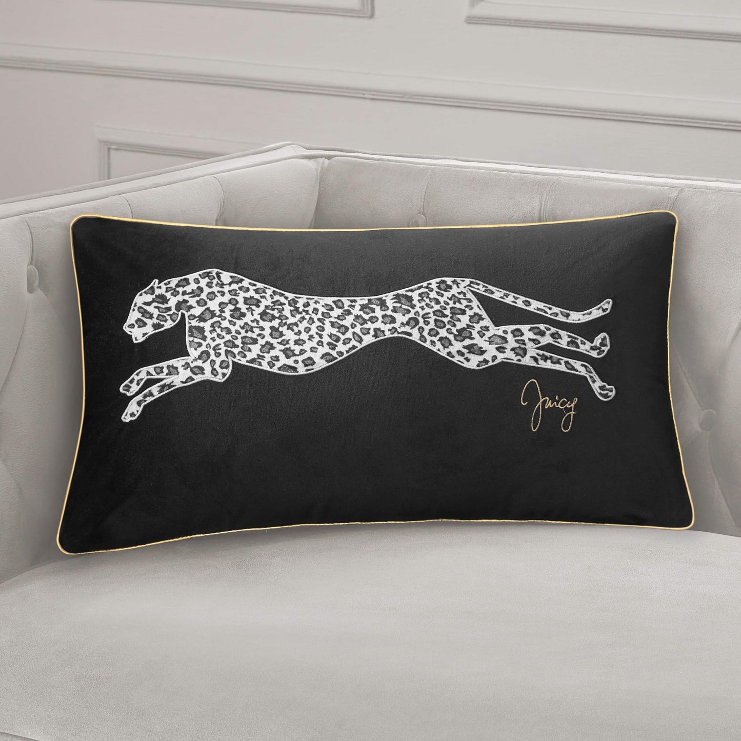 Juicy Couture – Decorative Accent Pillow Velvet Safari Leopard Premium Reversible Throw Pillow Living Room and Bedroom Décor Measures 14" x 24" Cheetah on White
