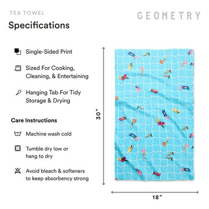 GEOMETRY Tea Towels – Spring & Summer Collection – Quick-Dry, Ultra-Absorbent, Reusable Microfiber Kitchen Towels for Drying & Cleaning - At The Pool - 1 Pack