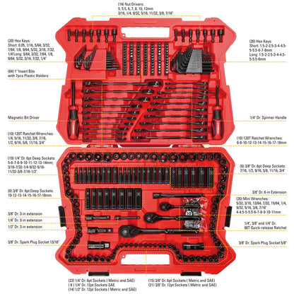 STARWORK TRUE MECHANIC 303-Piece Mechanics Tool Set, 120-Tooth Ratcheting Wrench Set, 1/4", 3/8", 1/2" Drive, Professional, SAE/Metric