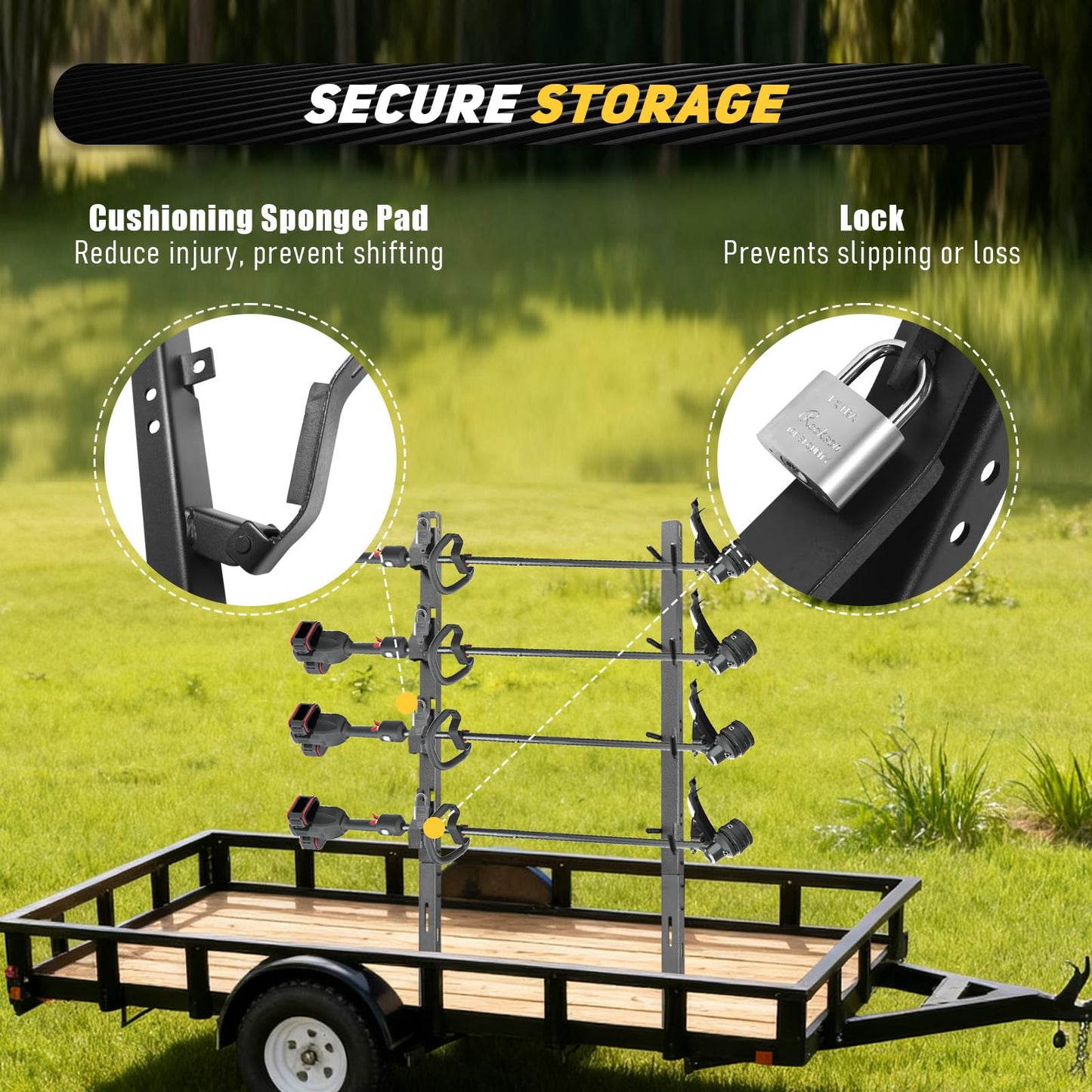 DEWHONETE 4 Place Trimmer Weed Eater Rack for Enclosed and Open Trailer Walls Landscape Truck Weedeater Rack Carrier Holder with 4 Lock-Black
