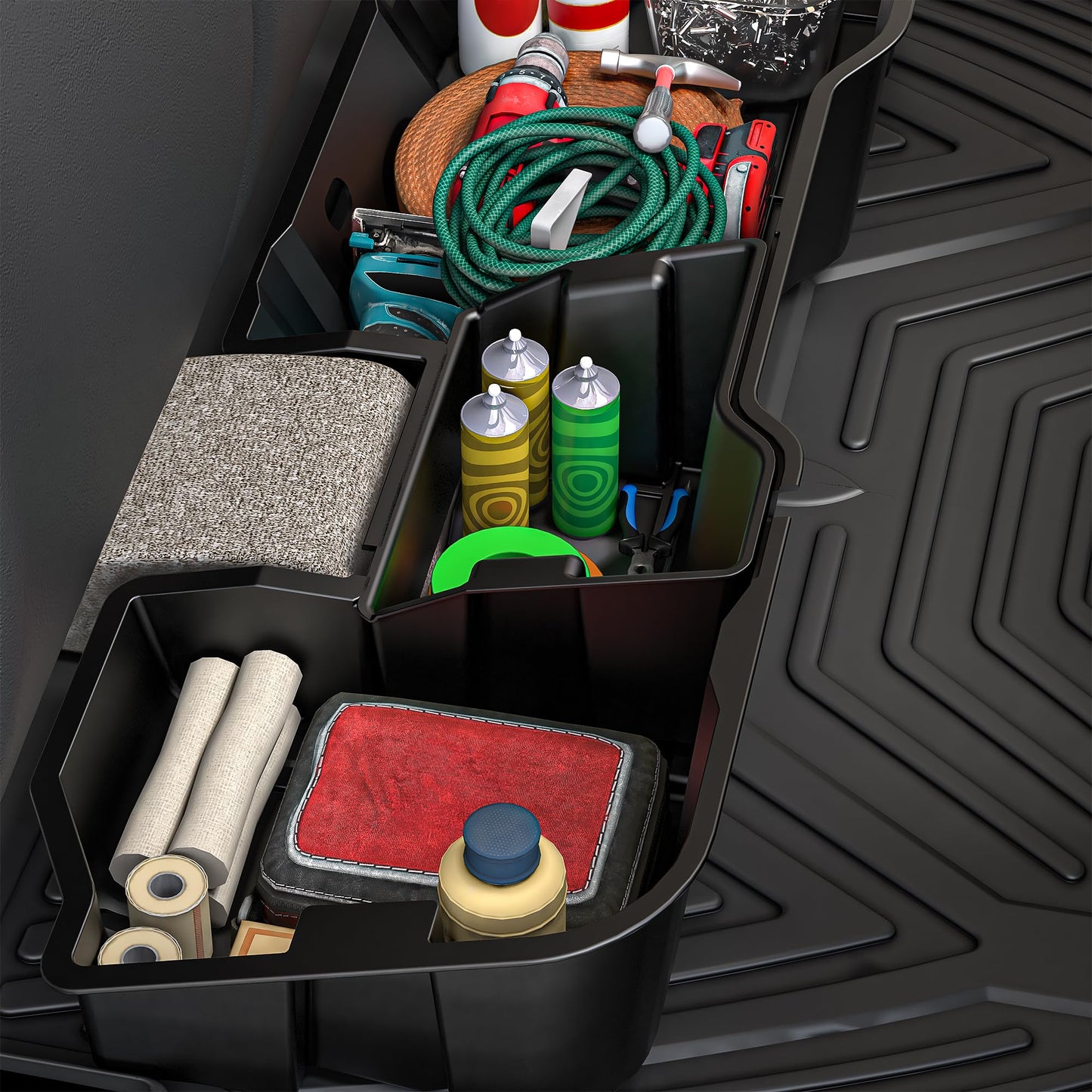 oEdRo Upgraded Under Seat Storage Box Fit with 2019-2026 Chevy Silverado/GMC Sierra 1500, 2020-2026 Silverado/Sierra 2500HD 3500HD Double Cab & Crew Cab, 2-in-1 Underseat Storage Black Tool Box