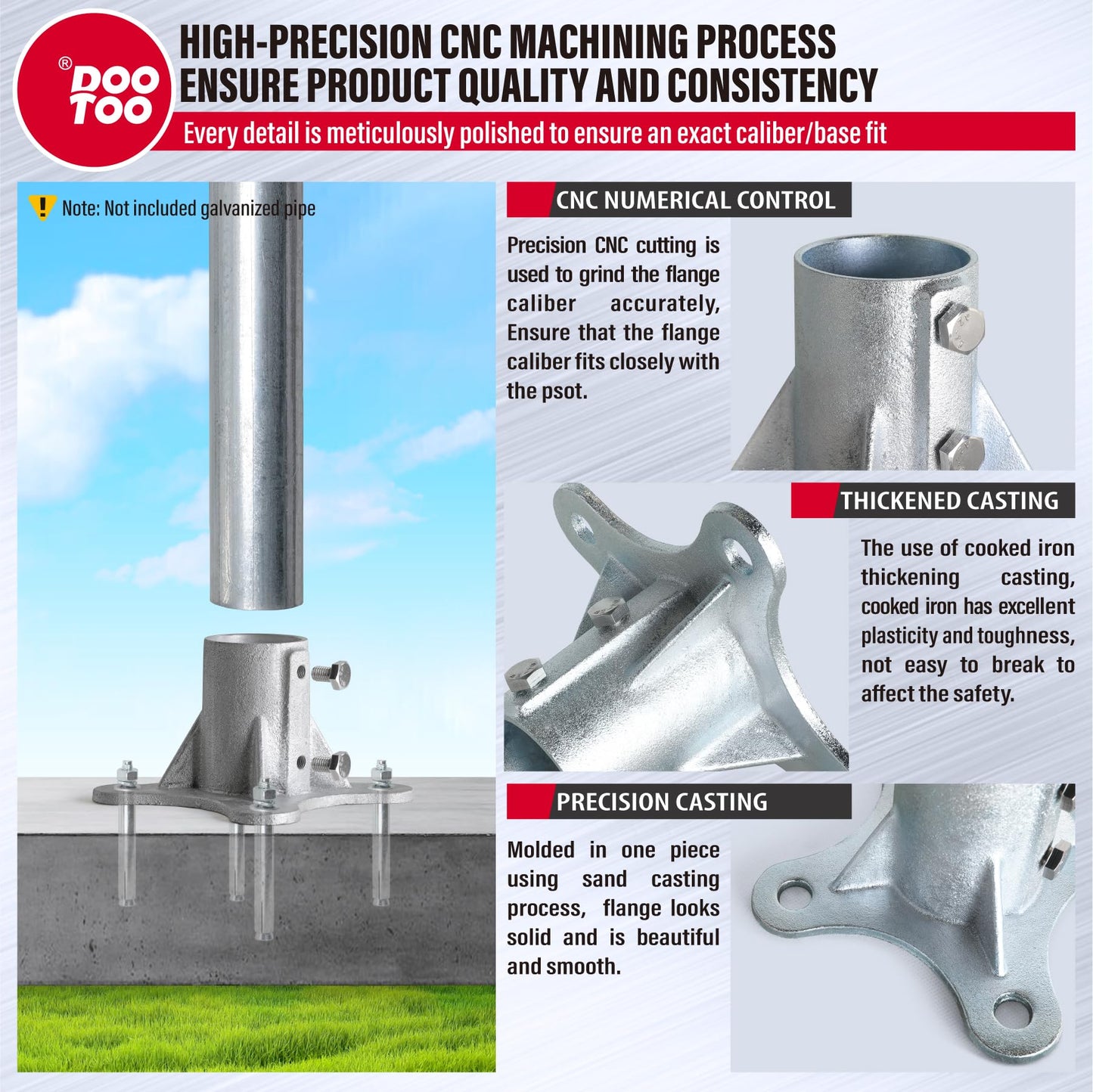 DooToo Chain Link Fence Post Flange - 2 1/2" Heavy Duty Round Post Base Bracket (8-Pack) Fits 2-3/8" Outer Diameter Fence/Mailbox/Flag Posts - Floor Mount Flange Kit
