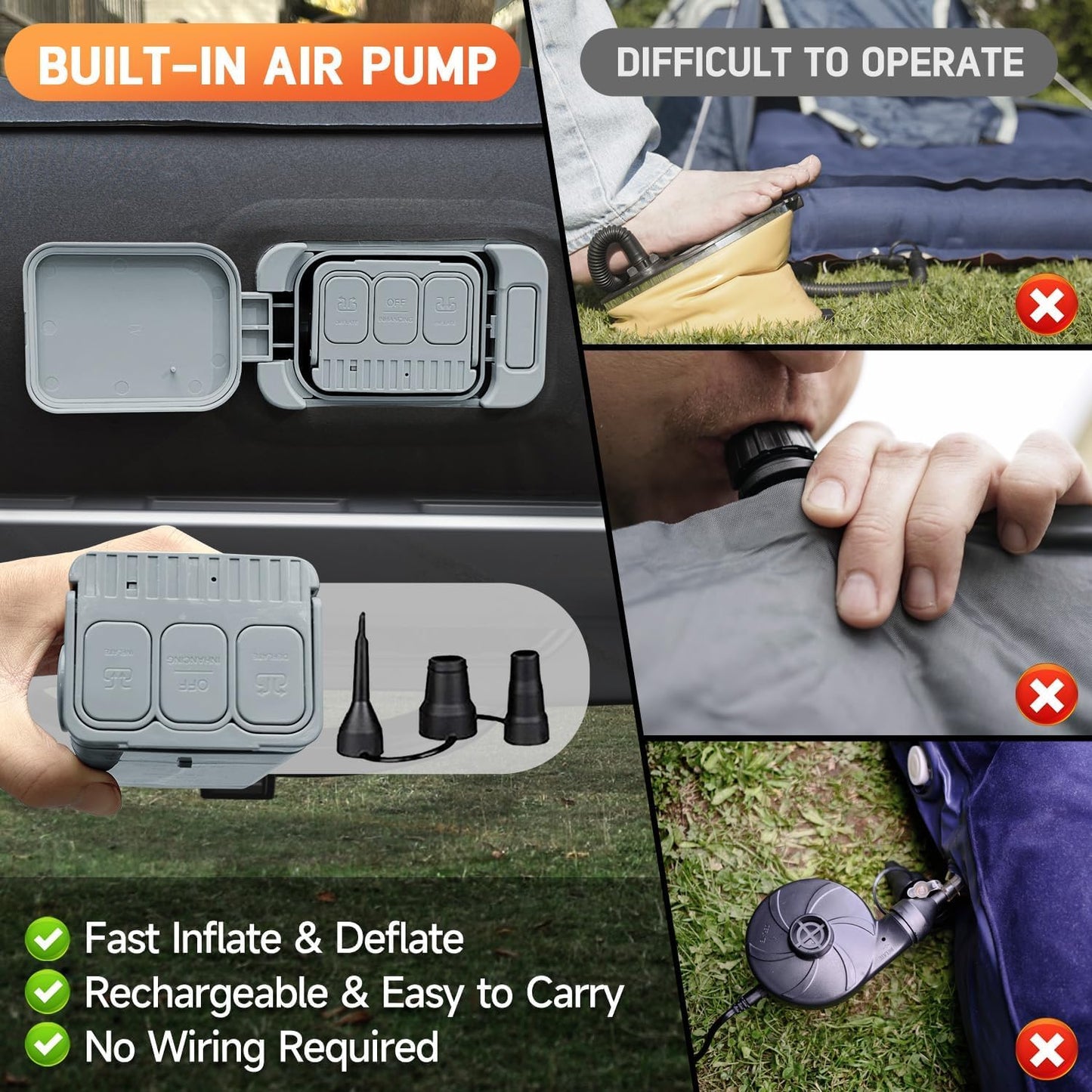Umbrauto Truck Air Mattress for 5.5-5.8ft Full Size Short Bed, Self-Inflating Suede Surface Truck Camping Airbed for Pickup Tent Outdoor Travel Sleeping
