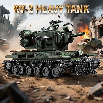 WW2 Army Tank Building Set KV-2 Heavy Military Vehicles Collectible KV2 Model for Boys &amp Adults