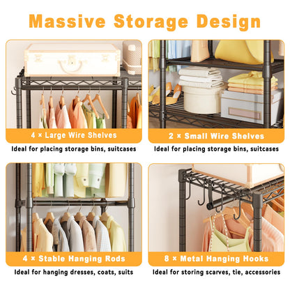 ULIFHOME H41 Garment Rack Heavy Duty Clothes Rack, Clothing Racks for Hanging Clothes, Extra Large Freestanding Portable Closet Wardrobe Rack 78.5'' W × 15.8'' D × 76.4'' H, Max Load 1150 Lbs, Black