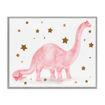 Stupell Industries 'Pink Dinosaur with Gold Stars'| Framed Giclee Art