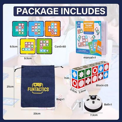 XXL Funtactics Wooden Matching Game Puzzle 3.0 Games Pattern Block Match Puzzles Building Cubes with Bell for Kids and Adults Toys Board Games for Family Holidays Night 5 Players